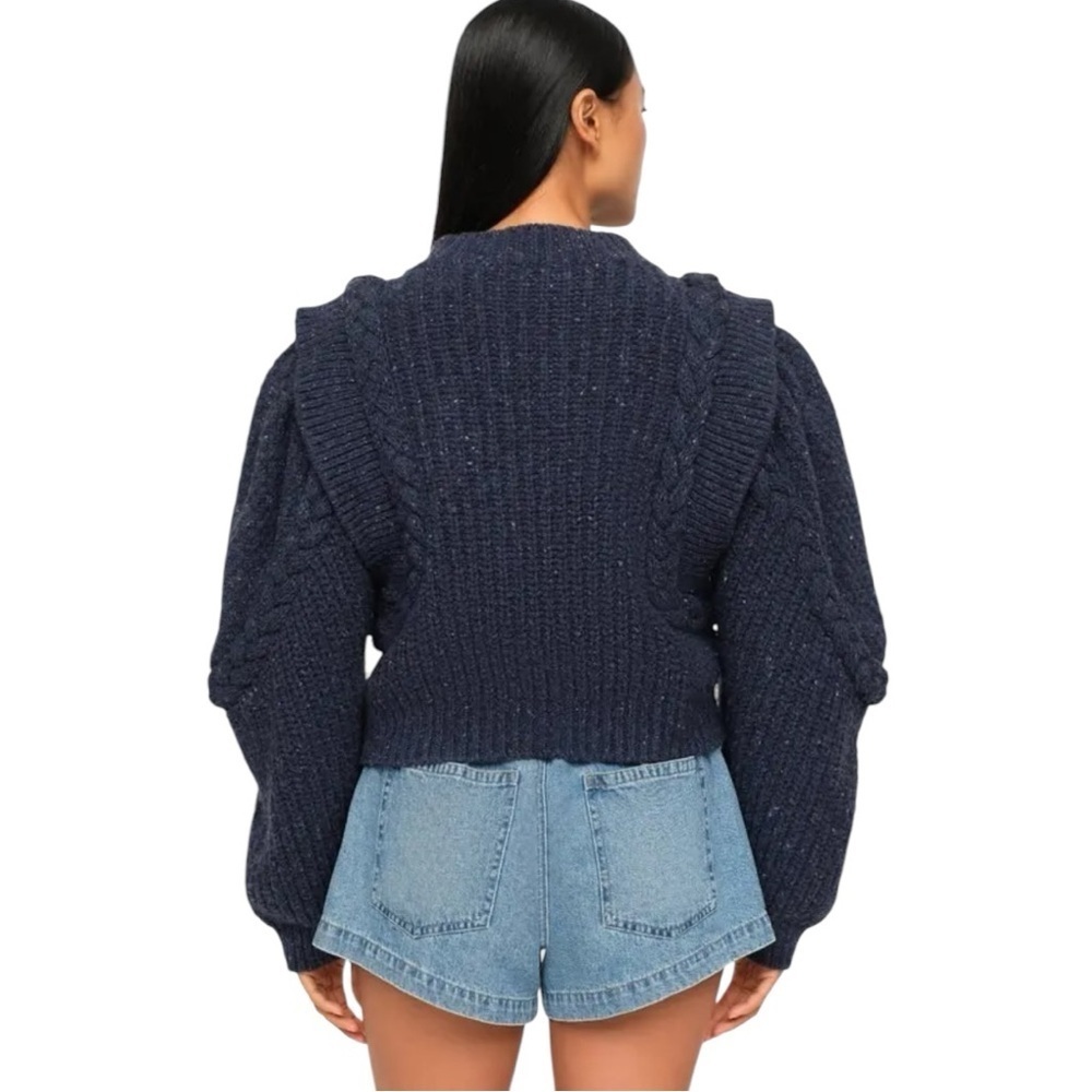 Sea New York Giada Puff Sleeve Chunky Knit Sweater Navy Size Medium - Picture 2 of 9